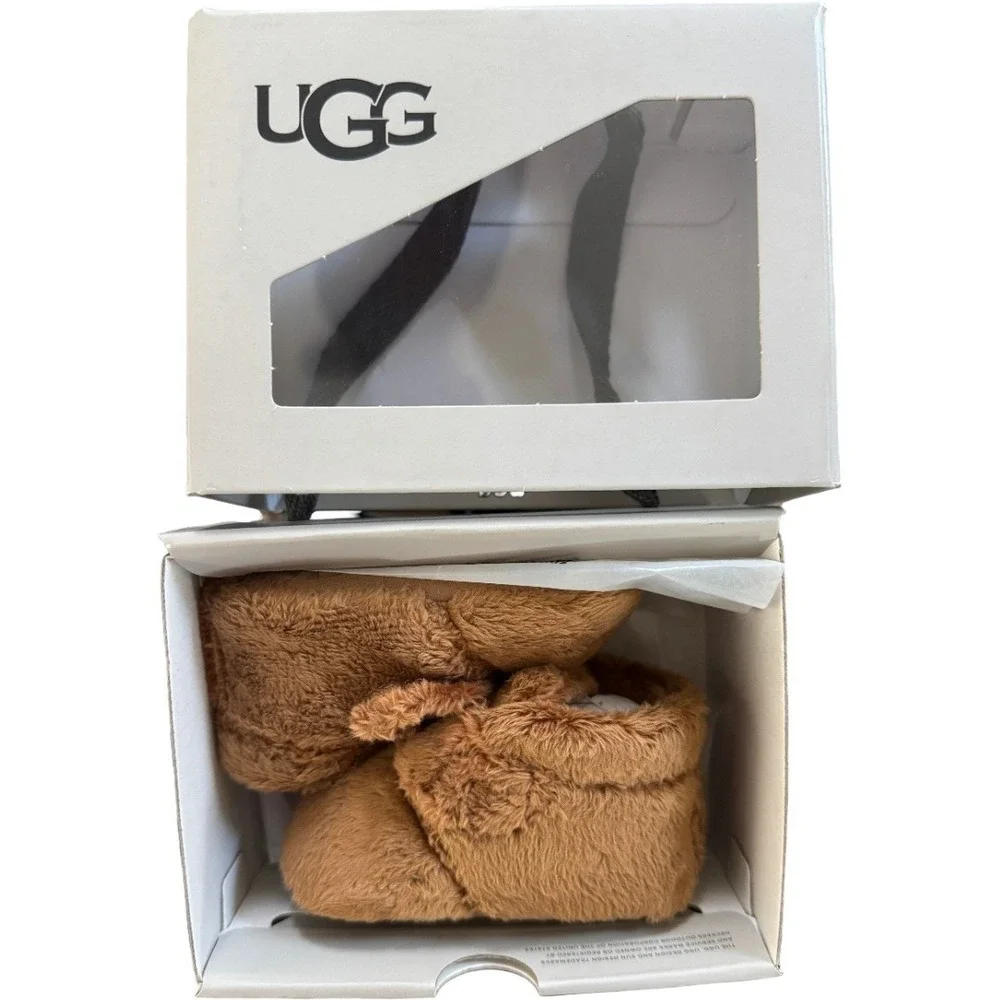 UGG Bixbee Booties Infant Size 0/1 Chestnut Brown Faux Fur Soft Sole Shoes